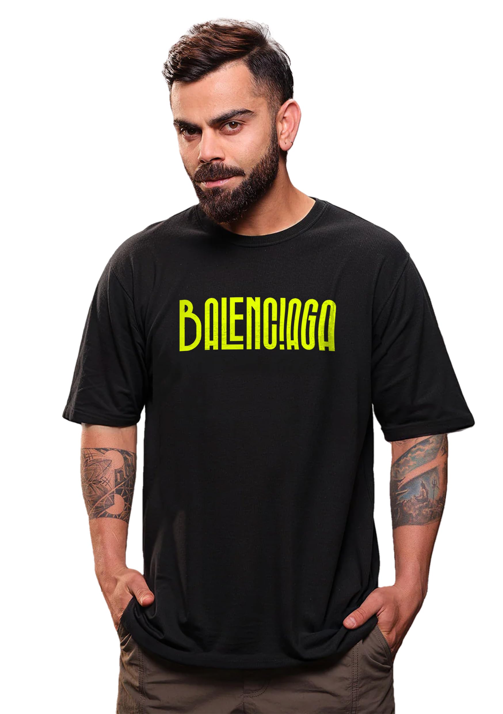 Buy Balencia t Shirt Black Printed Oversized Terry Cotton T-Shirt